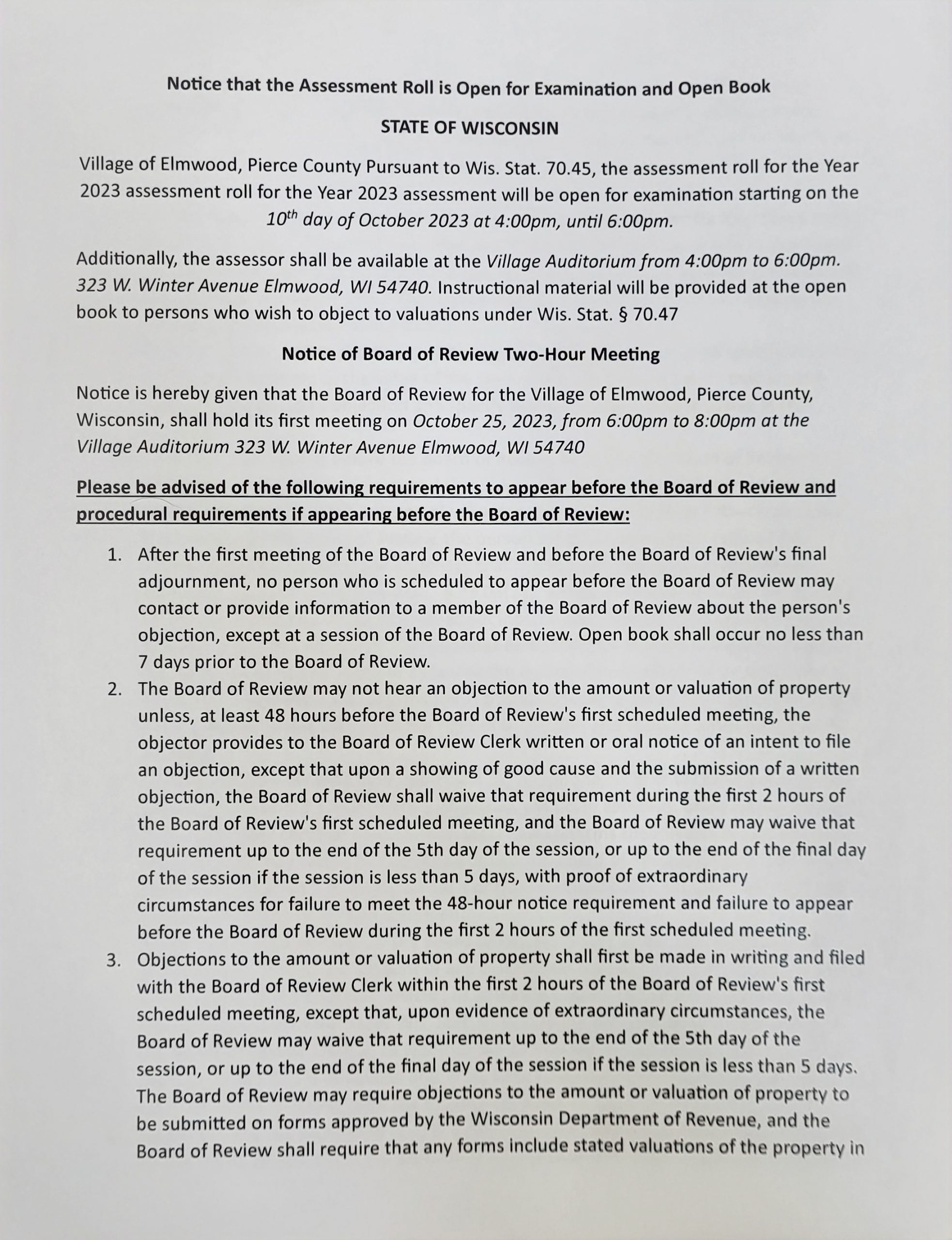 Announcements Village of Elmwood